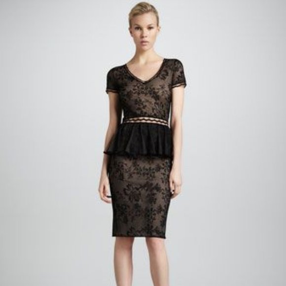 Zac Posen Dresses & Skirts - Zac Posen Lace Overlay Peplum Black Cocktail Dress